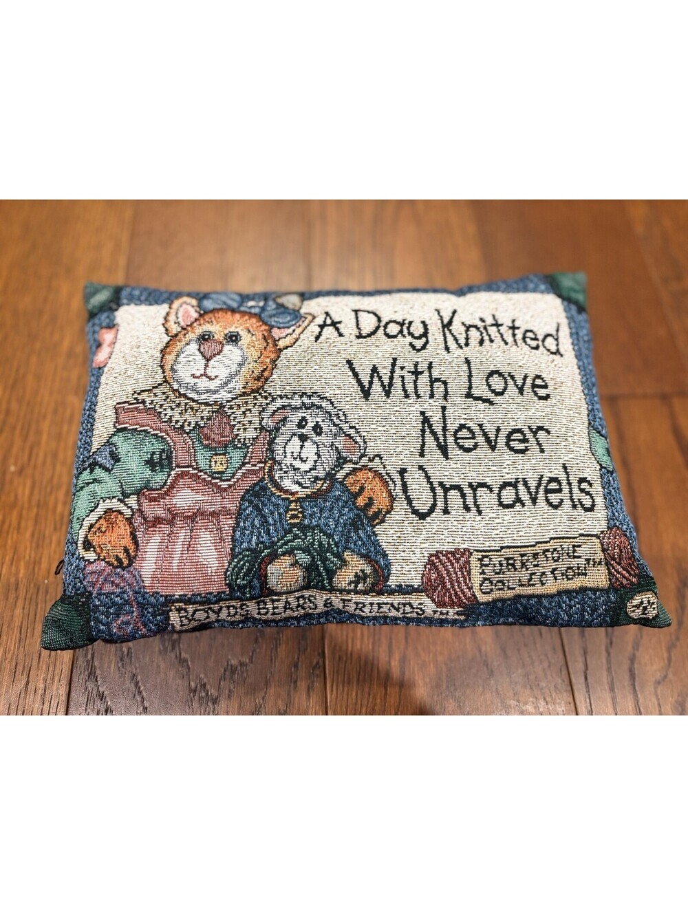 Boyds Bears & Friends Tapestry Pillow Day Knitted With Love 11x8 USA